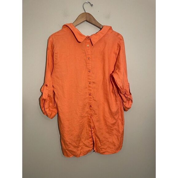 SOFT SURROUNDINGS Morgana Linen Tunic Top Orange Collar Back Button Petite Large - Picture 3 of 6